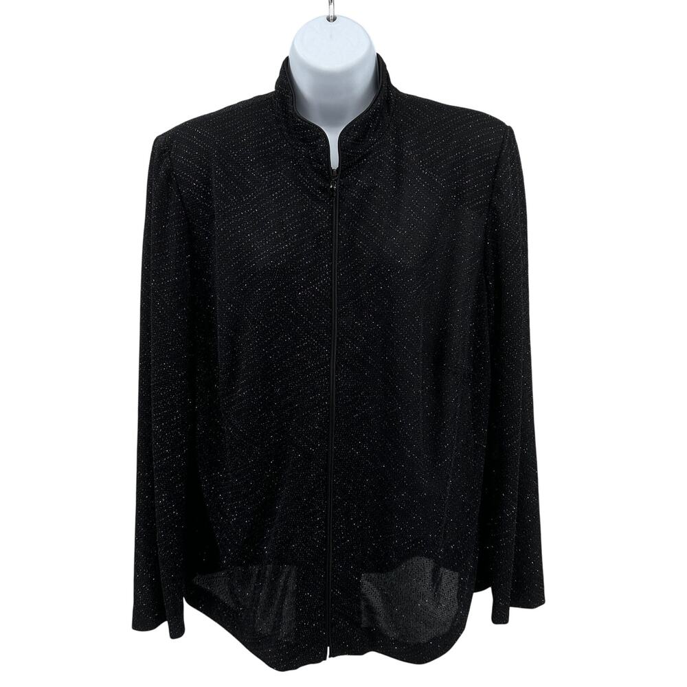Alex Evenings VTG Jacket Black Sparkle 1X Sheer Formal Partywear Eveningwear
